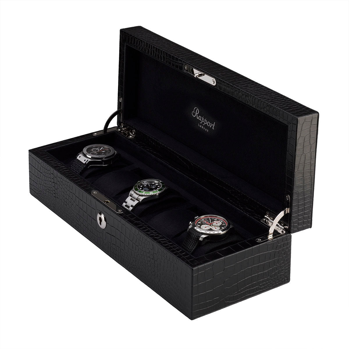 Rapport 5-Unit Brompton Watch Box in Black Croco L262 - Watchwindersplus