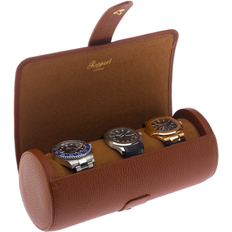 Rapport Berkeley Watch Roll Triple in Brown Leather D181 - Watchwindersplus