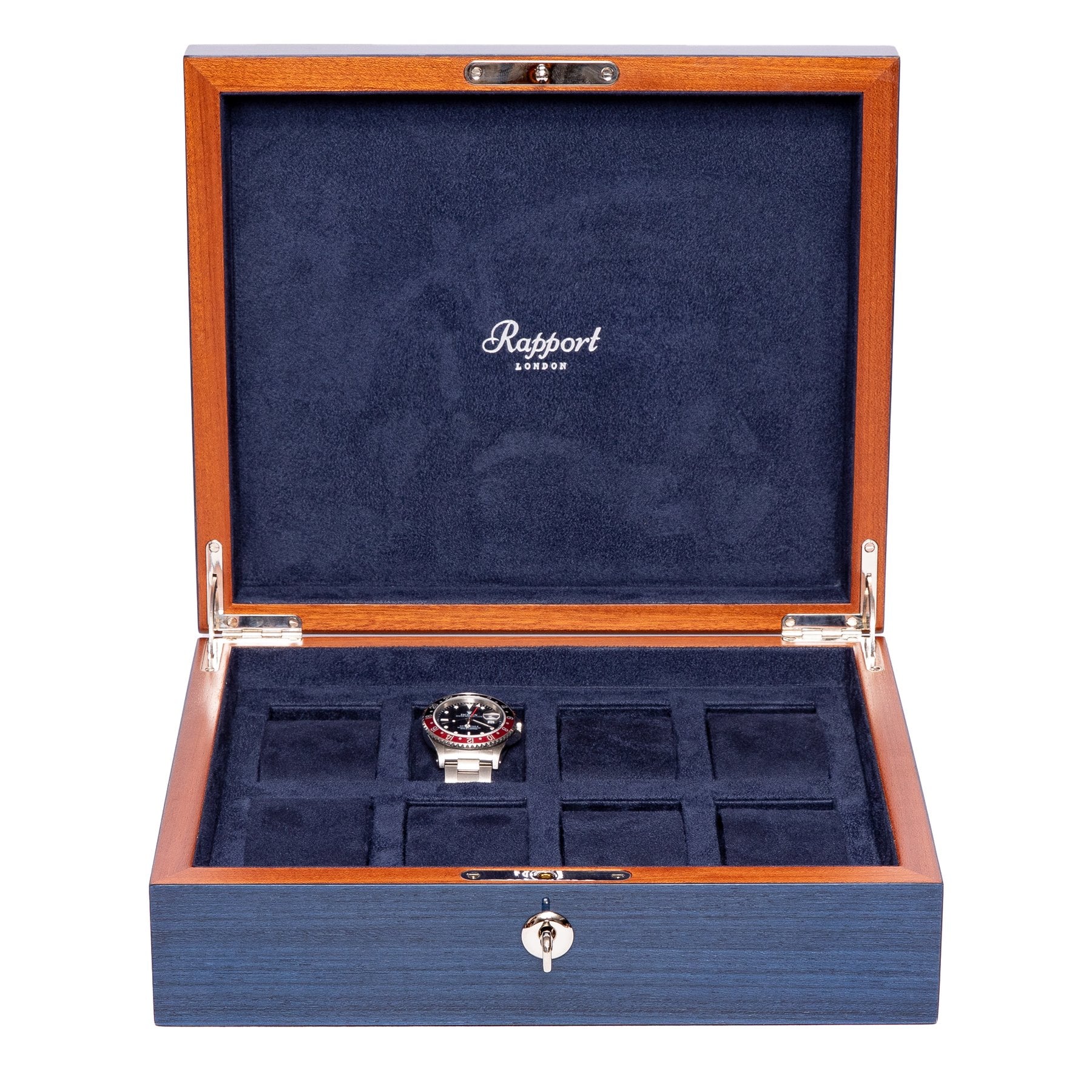 Rapport Heritage Wood Watch Box in Blue L401 - Watchwindersplus