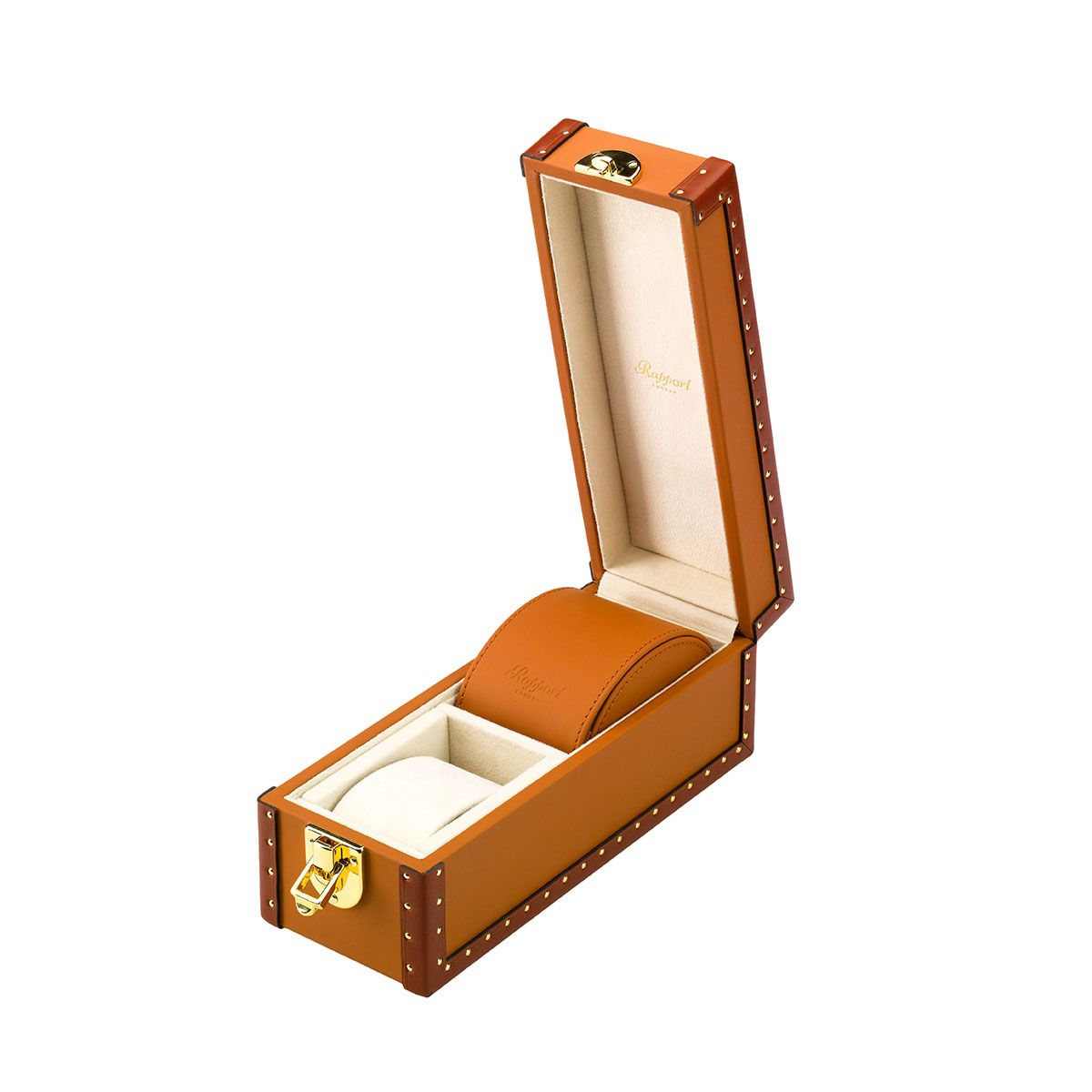 Rapport Kensington Watch Box Double in Tan Leather L325 - Watchwindersplus