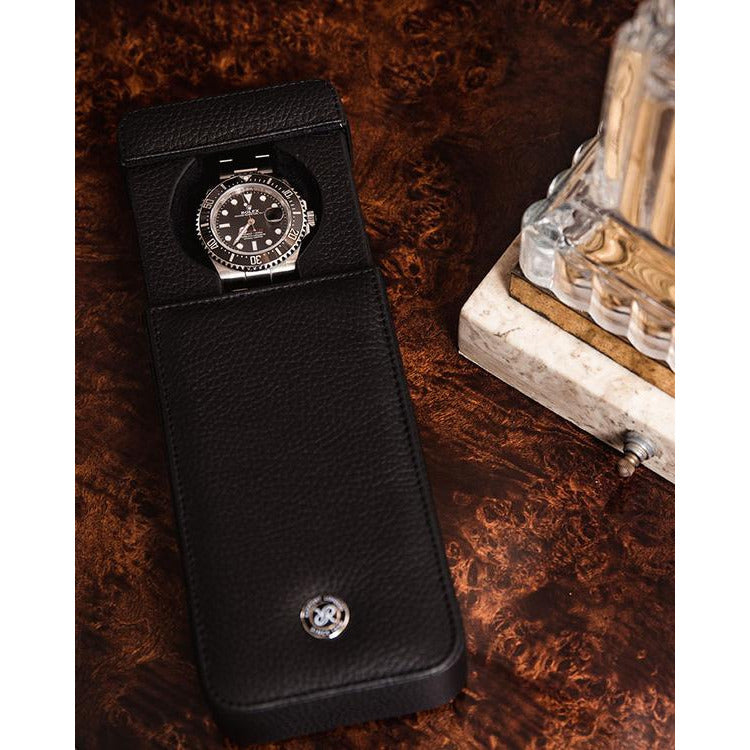 Rapport Berkeley Watch Slipcase Single in Black Leather D160 - Watchwindersplus