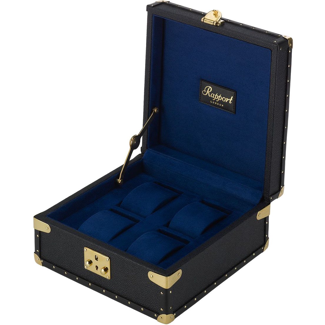 Rapport Classic Collector Watch Box Quad in Blue Leather L305 - Watchwindersplus