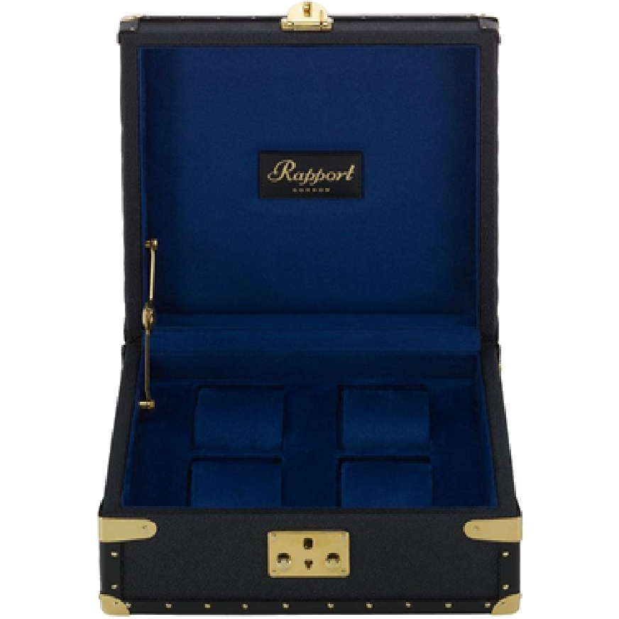 Rapport Classic Collector Watch Box Quad in Blue Leather L305 - Watchwindersplus
