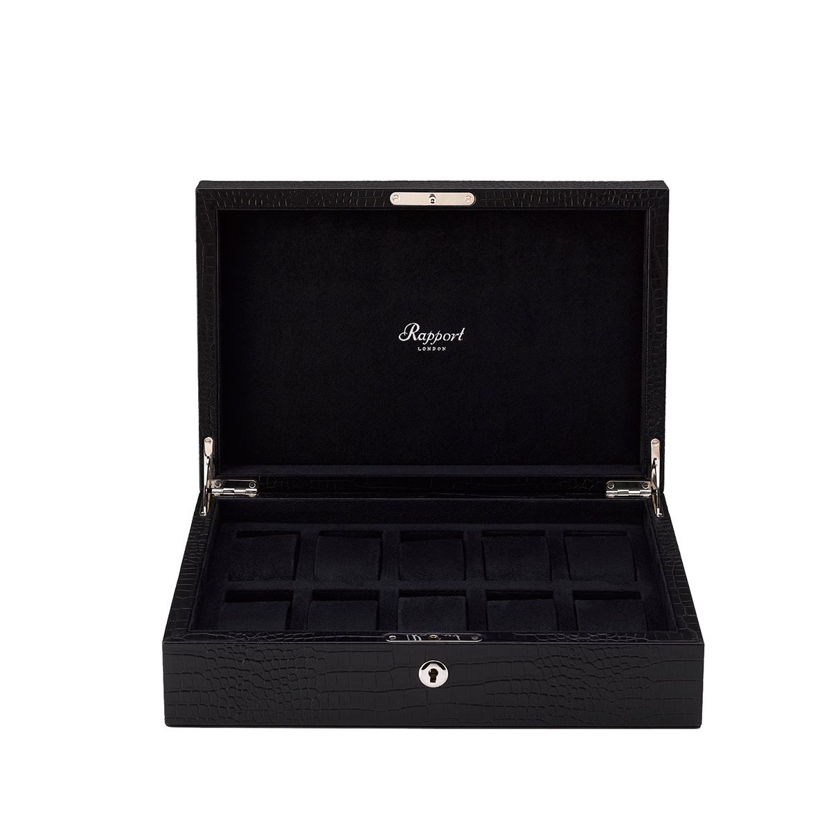 Rapport 10-Unit Brompton Watch Box in Black Croco L264 - Watchwindersplus