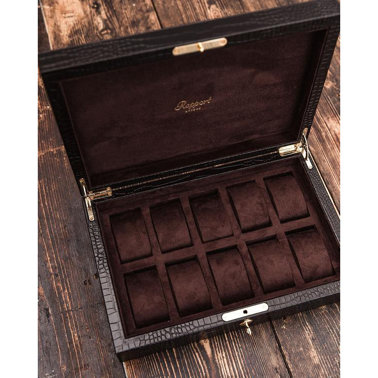 Rapport 10-Unit Brompton Watch Box in Brown Croco L265 - Watchwindersplus