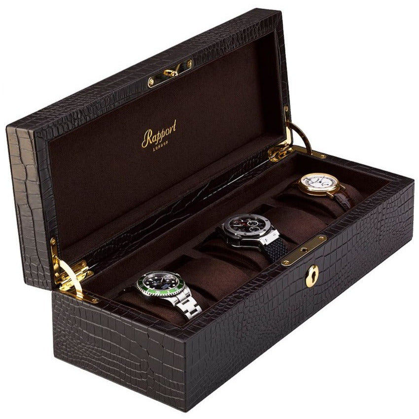 Rapport 5-Unit Brompton Watch Box in Brown Croco L263 - Watchwindersplus