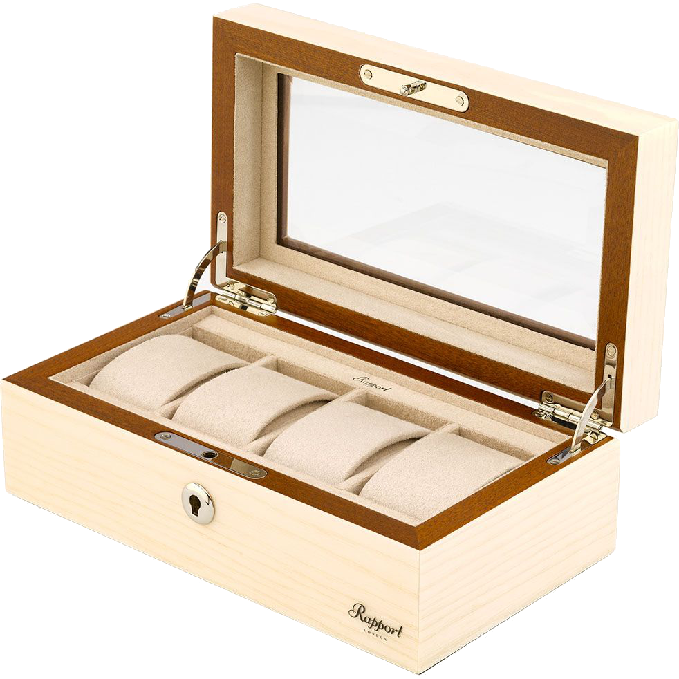 Rapport Optic Collector Watch Box Quad in Natural L424 - Watchwindersplus