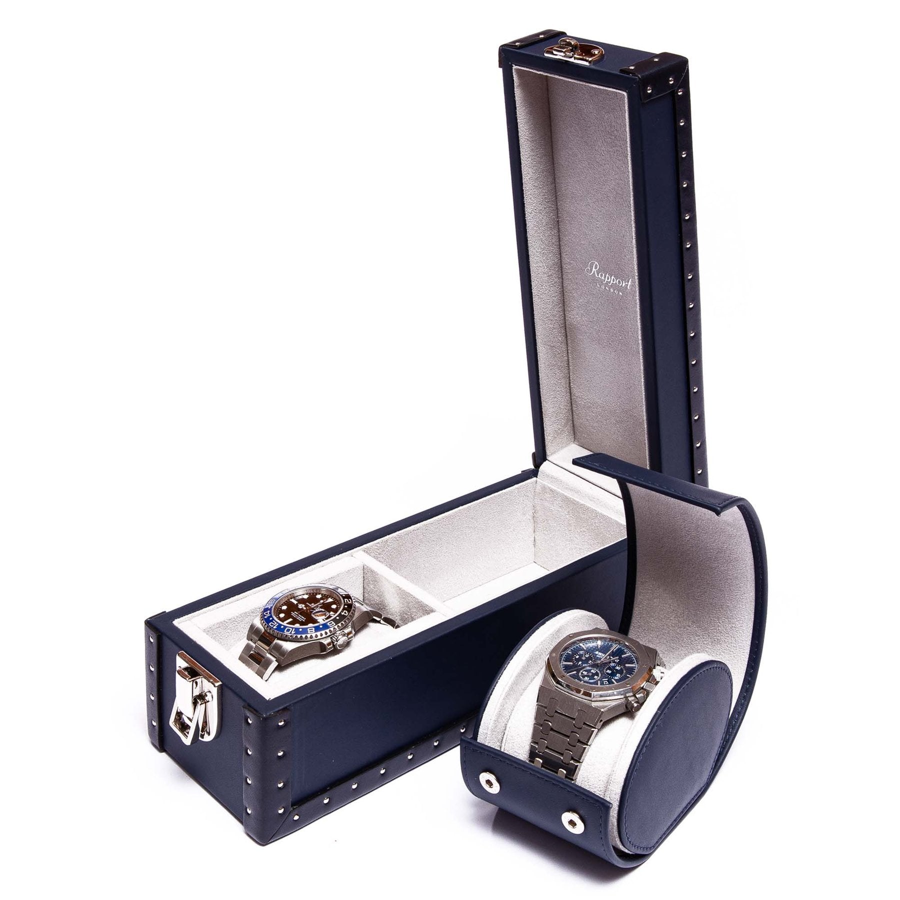 Rapport Kensington Watch Box Double in Blue Leather L320 - Watchwindersplus