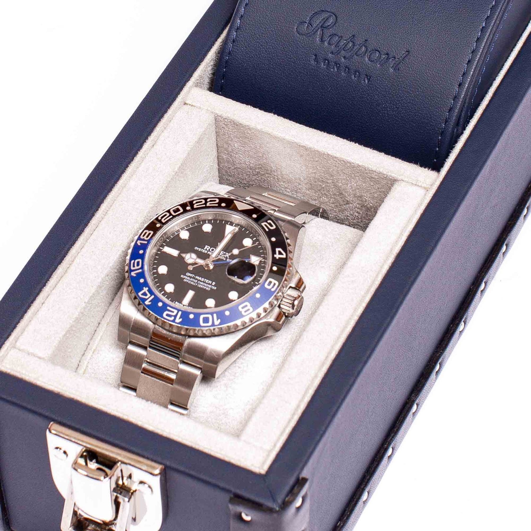 Rapport Kensington Watch Box Double in Blue Leather L320 - Watchwindersplus