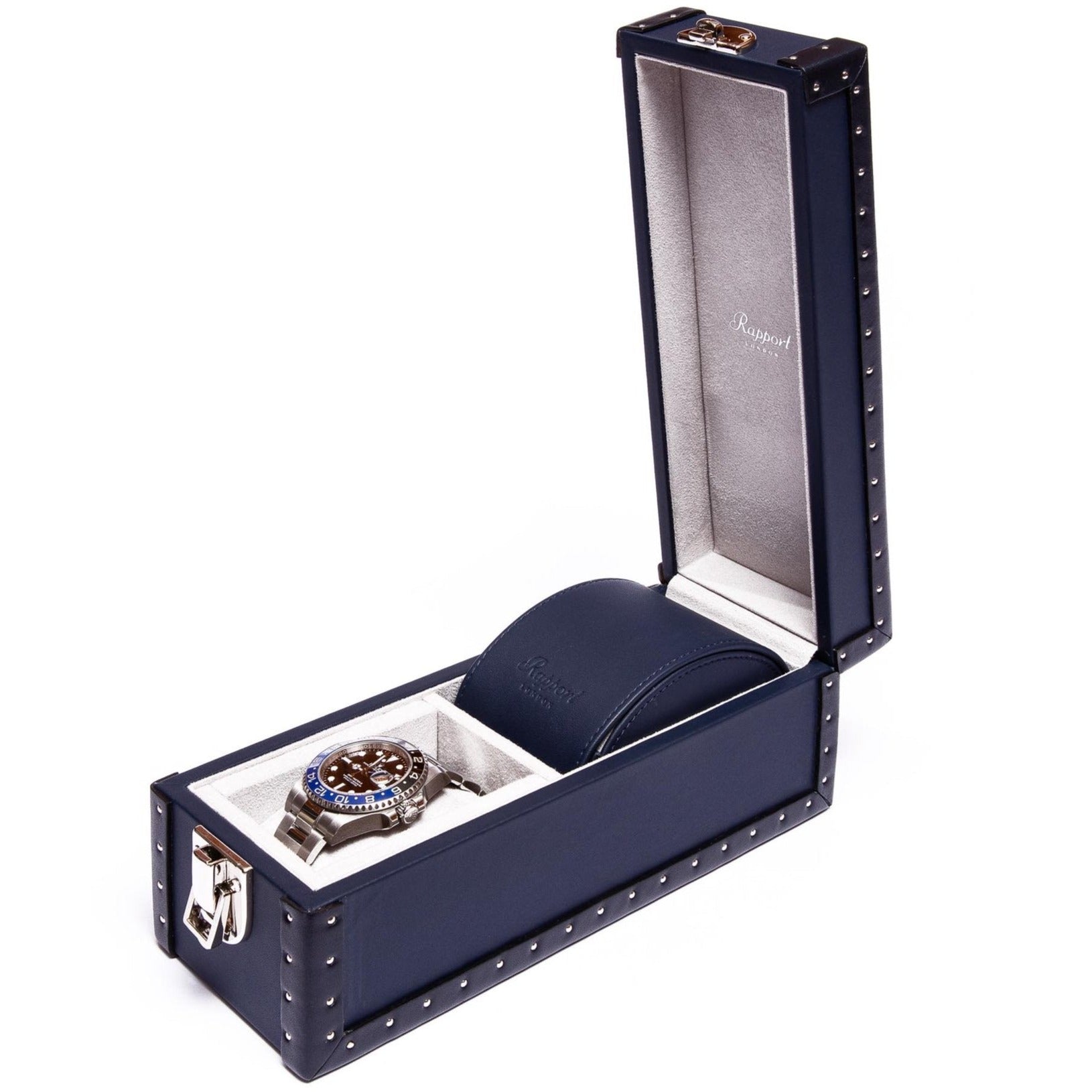 Rapport Kensington Watch Box Double in Blue Leather L320 - Watchwindersplus