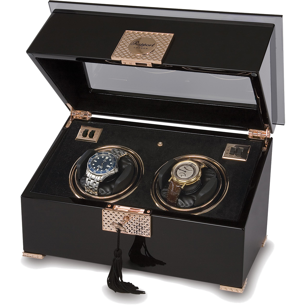 Rapport Optima Watch Winder Duo in Black w Rose Gold W332 - Watchwindersplus