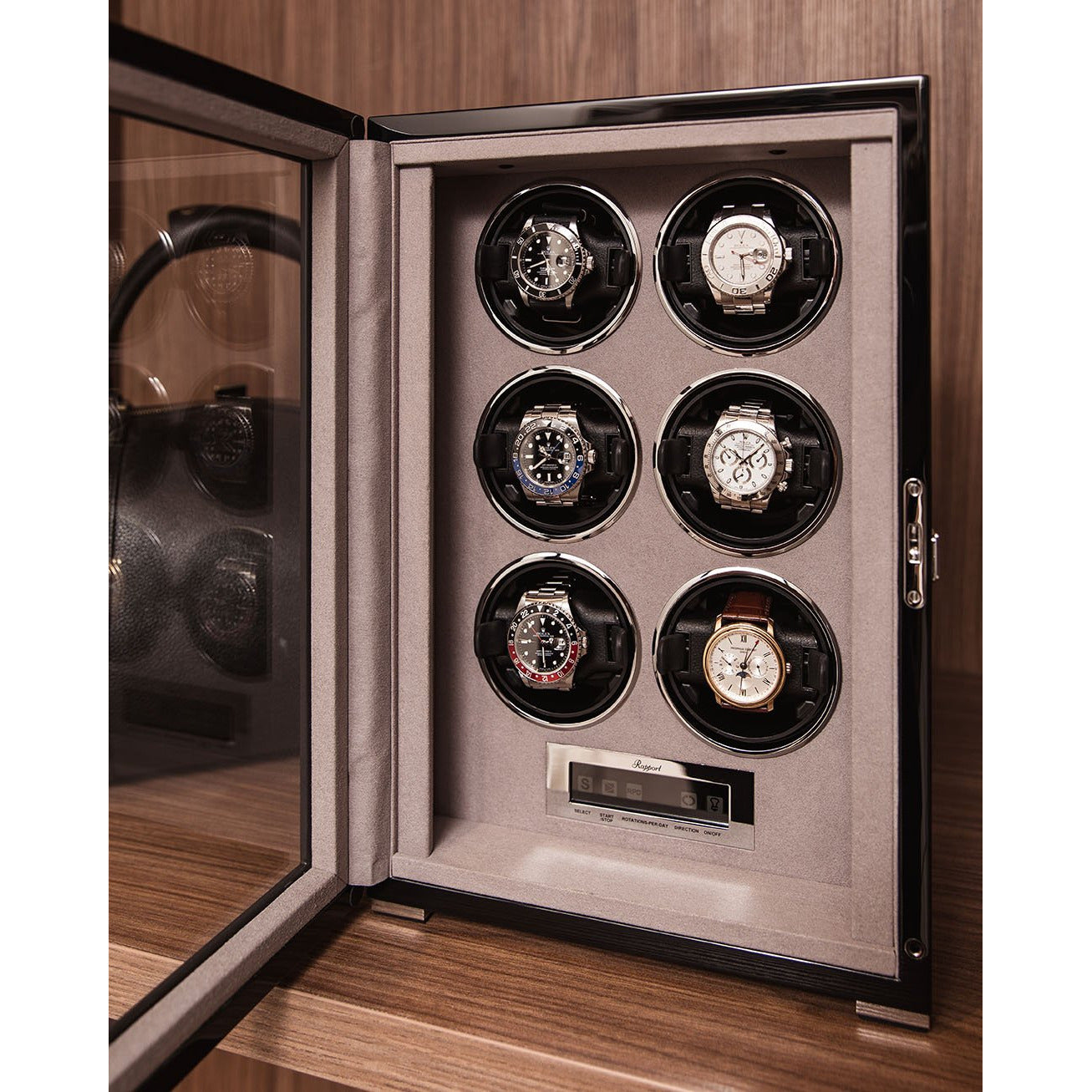 Rapport Formula 6-Unit Watch Winder in Ebony W556 - Watchwindersplus