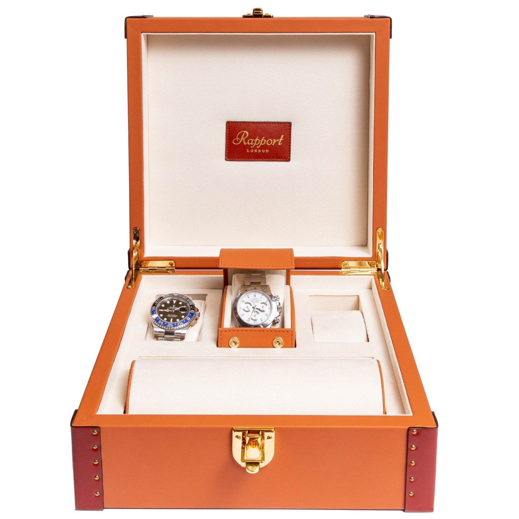 Rapport Kensington 6-Unit Multi-storage Watch Box in Tan Leather D326 - Watchwindersplus
