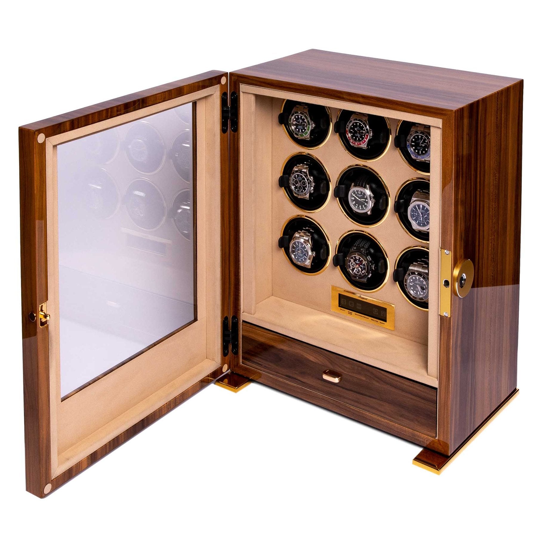 Rapport Paramount 9-Unit Watch Winder in Walnut W309 - Watchwindersplus