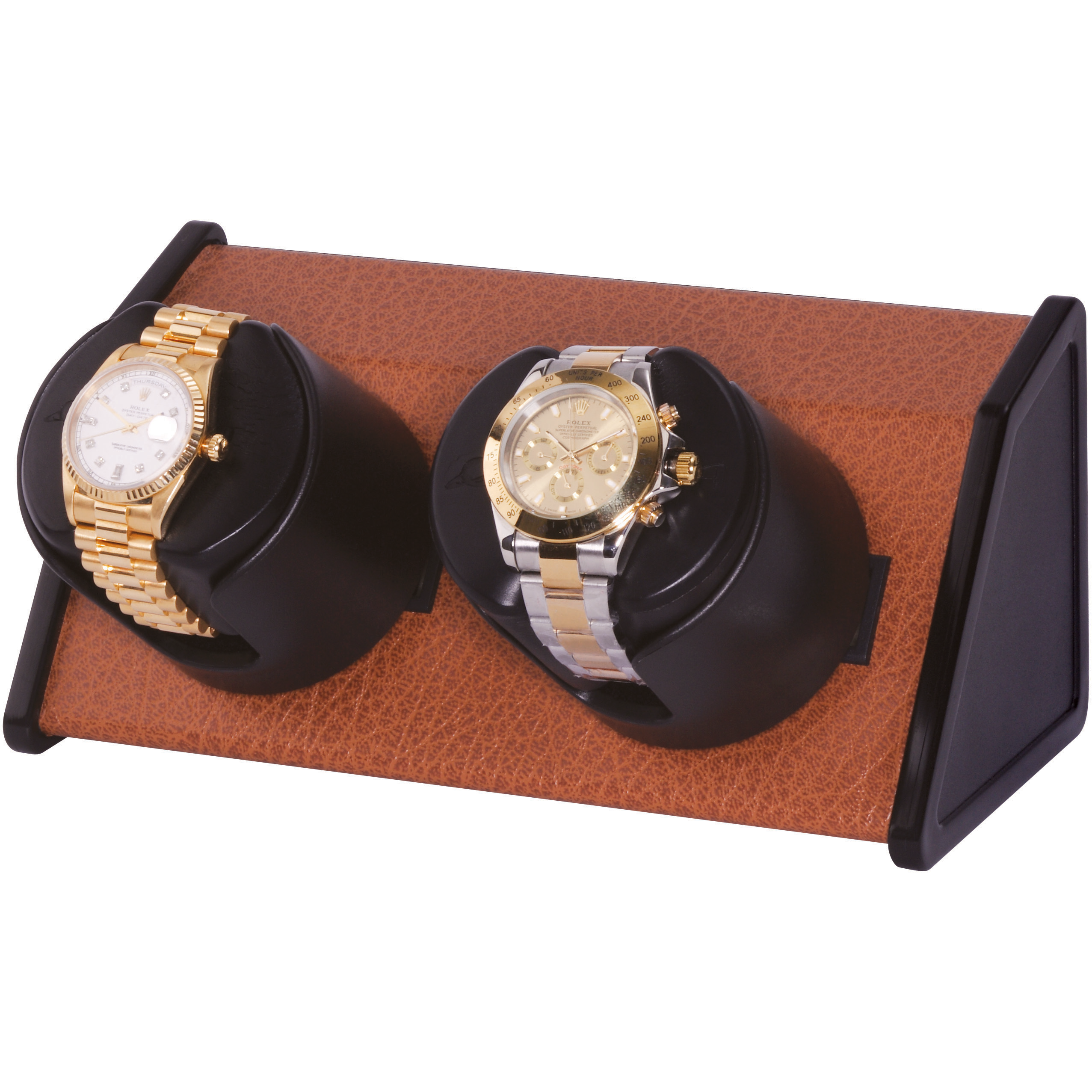 Orbita Sparta 2-Unit  Watch Winder in Brown Leatherette - Watchwindersplus