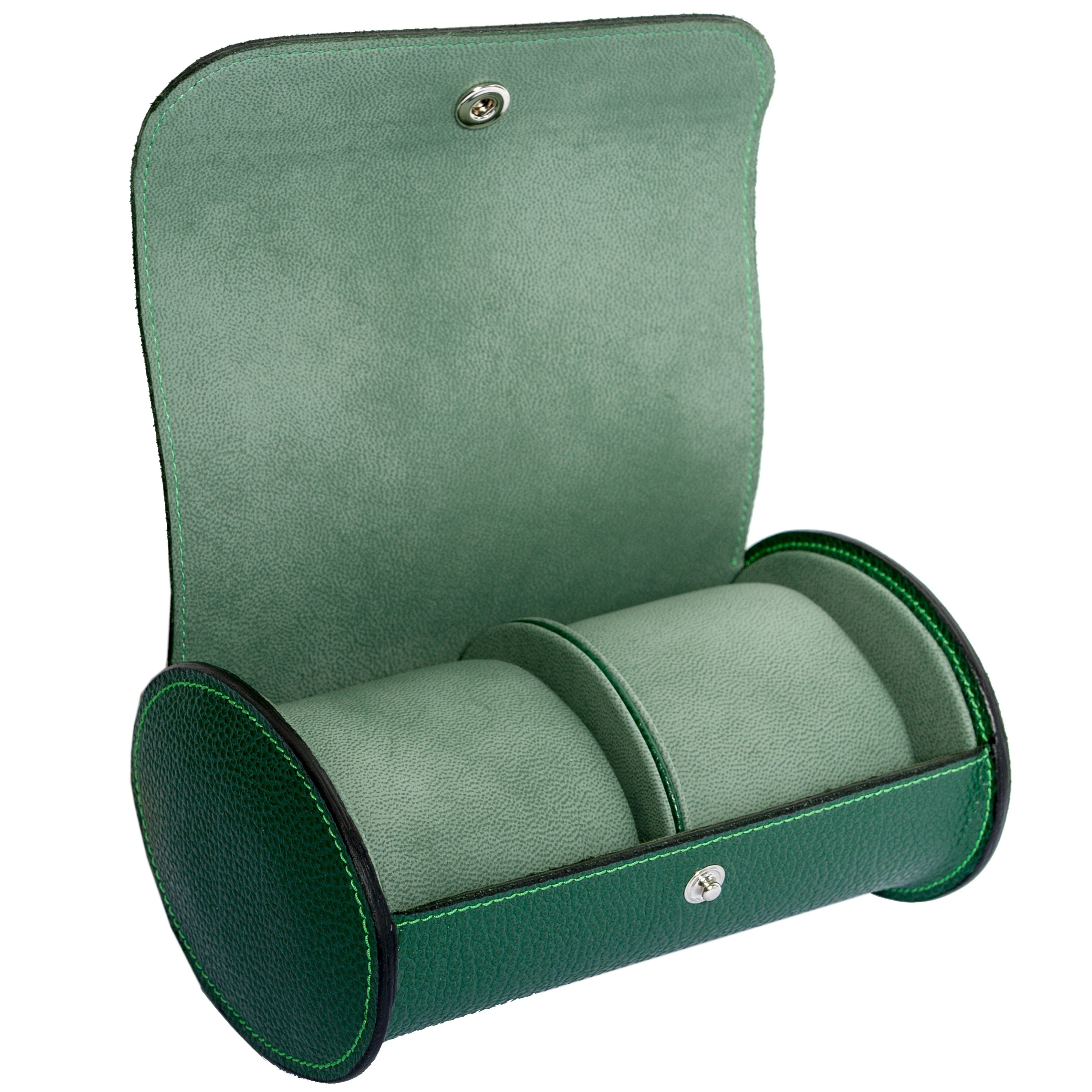 Underwood (London) - Double Round Watch Storage Case in Green Leather