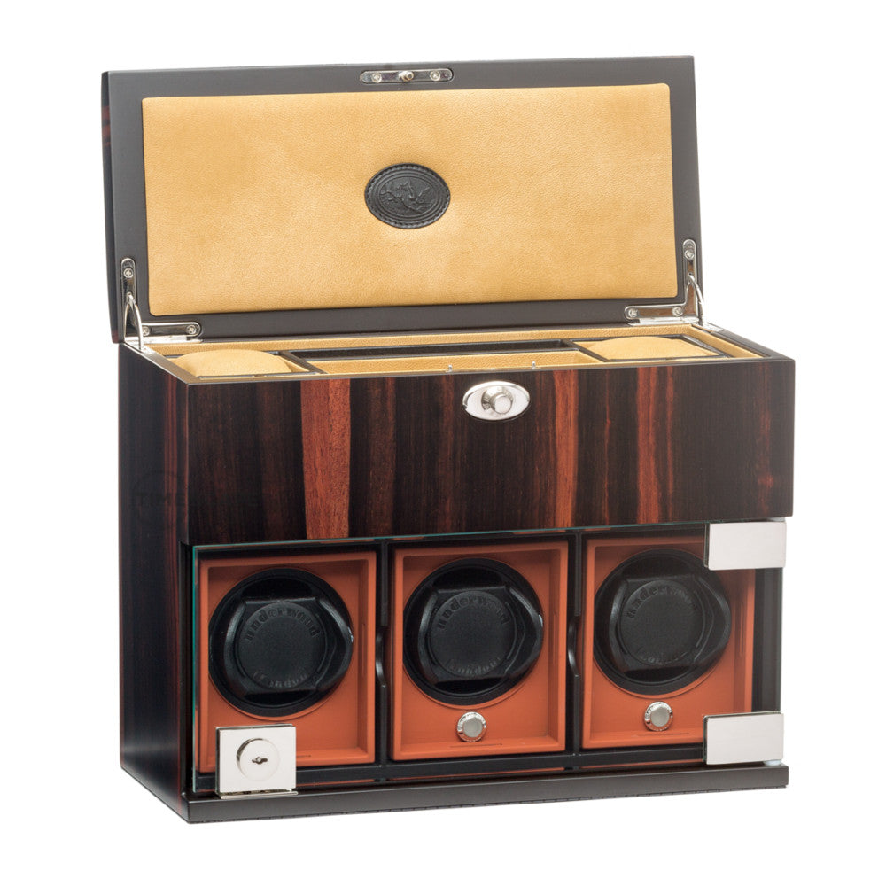 Underwood (London) - 3-Unit Classic Watch Winder w Storage in Macassar Wood