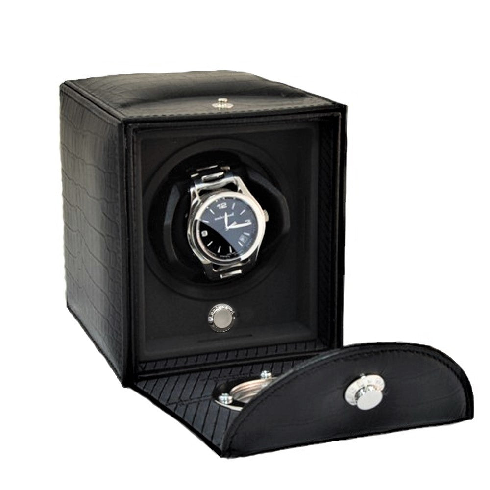 Underwood (London) - Single Classic Porthole Watch Winder in Black Croco