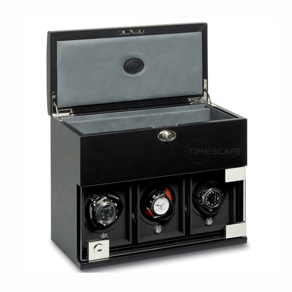 Underwood (London) - 3-Unit Classic Watch Winder w Storage in Black Leather