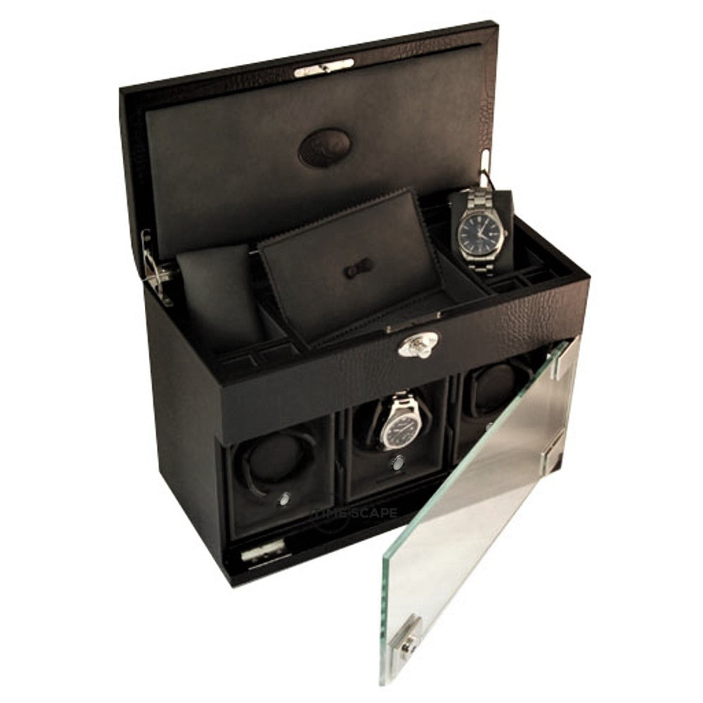 Underwood (London) - 3-Unit Classic Watch Winder w Storage in Black Croco