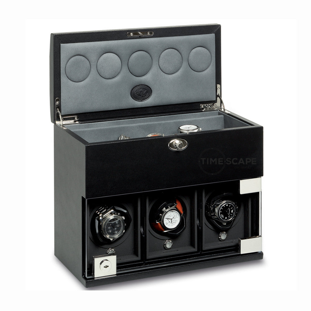 Underwood (London) - 3-Unit Classic Watch Winder w Watch Storage in Black Leather