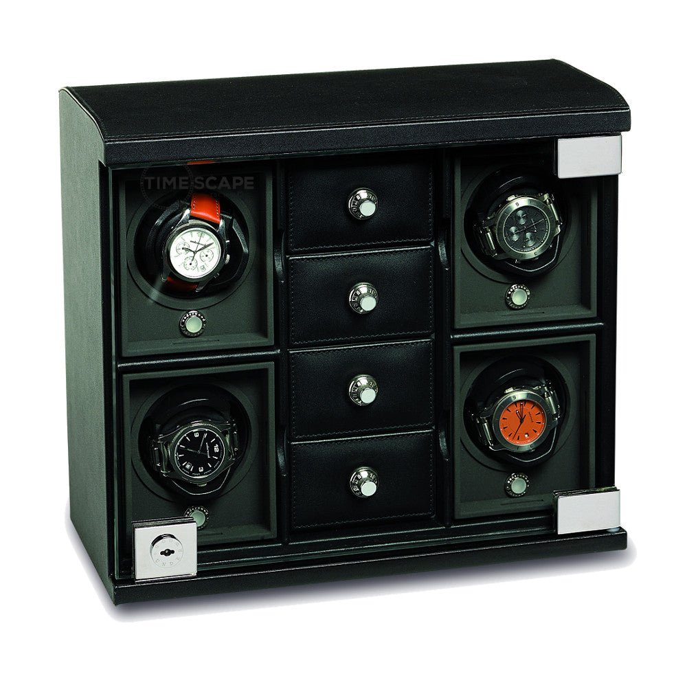 Underwood (London) - 4-Unit Classic Watch Winder w Drawers in Black Leather