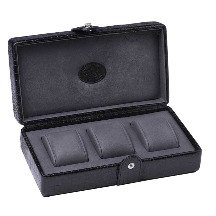 Underwood (London) - 3-Unit Watch Storage Case in Black Croco - Watchwindersplus