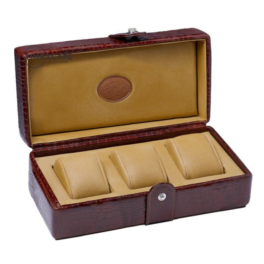 Underwood (London) - 3-Unit Watch Storage Case in Brown Croco - Watchwindersplus