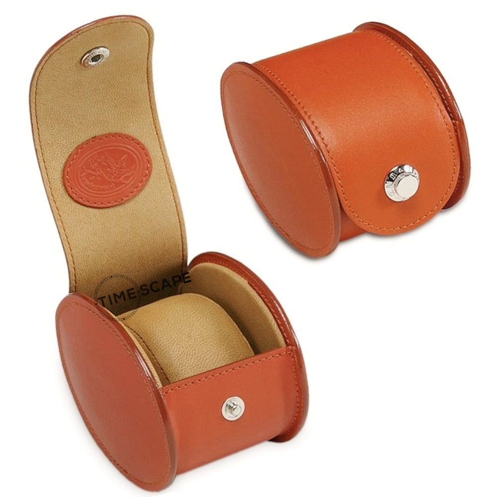 Underwood (London) - Single Round Watch Storage Case in Tan Leather - Watchwindersplus