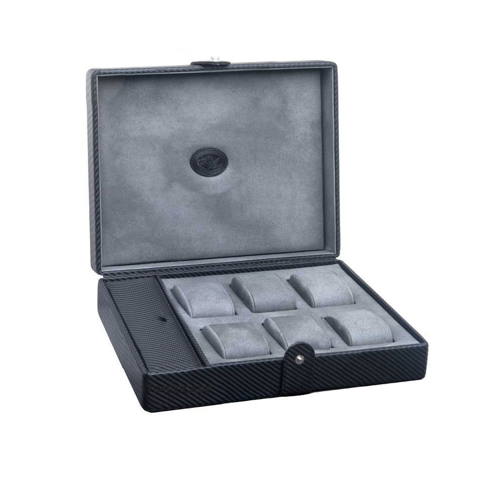 Underwood (London) - 6-Unit Watch Storage Case w Compartment in Carbon Fiber - Watchwindersplus