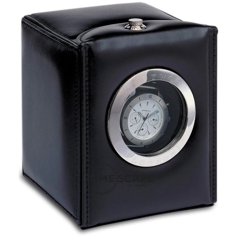 Underwood (London) - Single Classic Porthole Watch Winder in Black Leather - Watchwindersplus