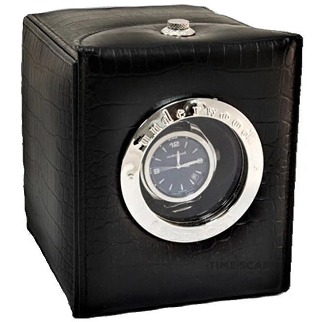 Underwood (London) - Single Classic Porthole Watch Winder in Black Croco - Watchwindersplus