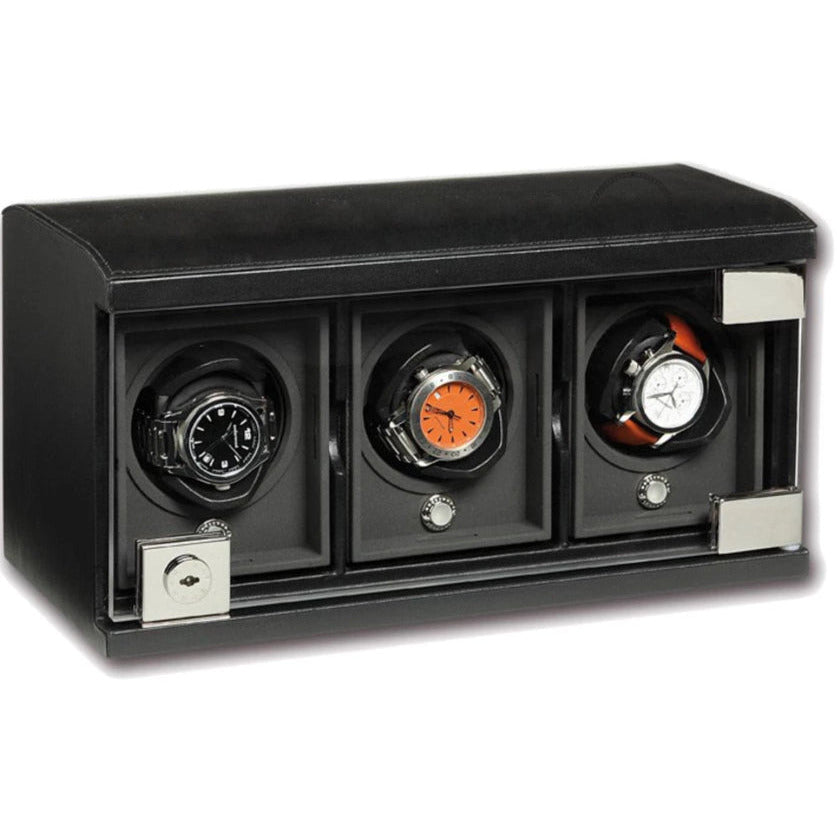 Underwood (London) - 3-Unit Classic Watch Winder in Black Leather - Watchwindersplus