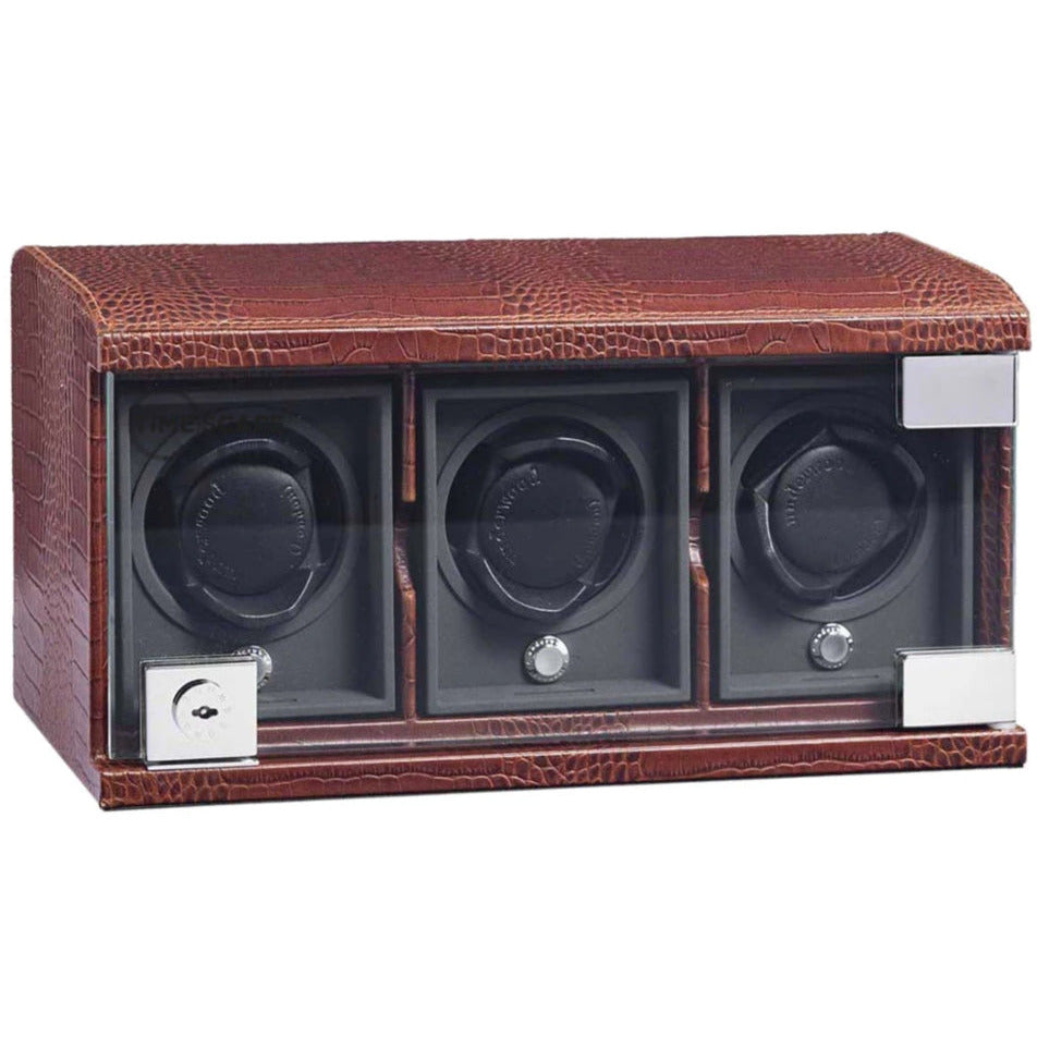 Underwood (London) - 3-Unit Classic Watch Winder in Brown Croco - Watchwindersplus