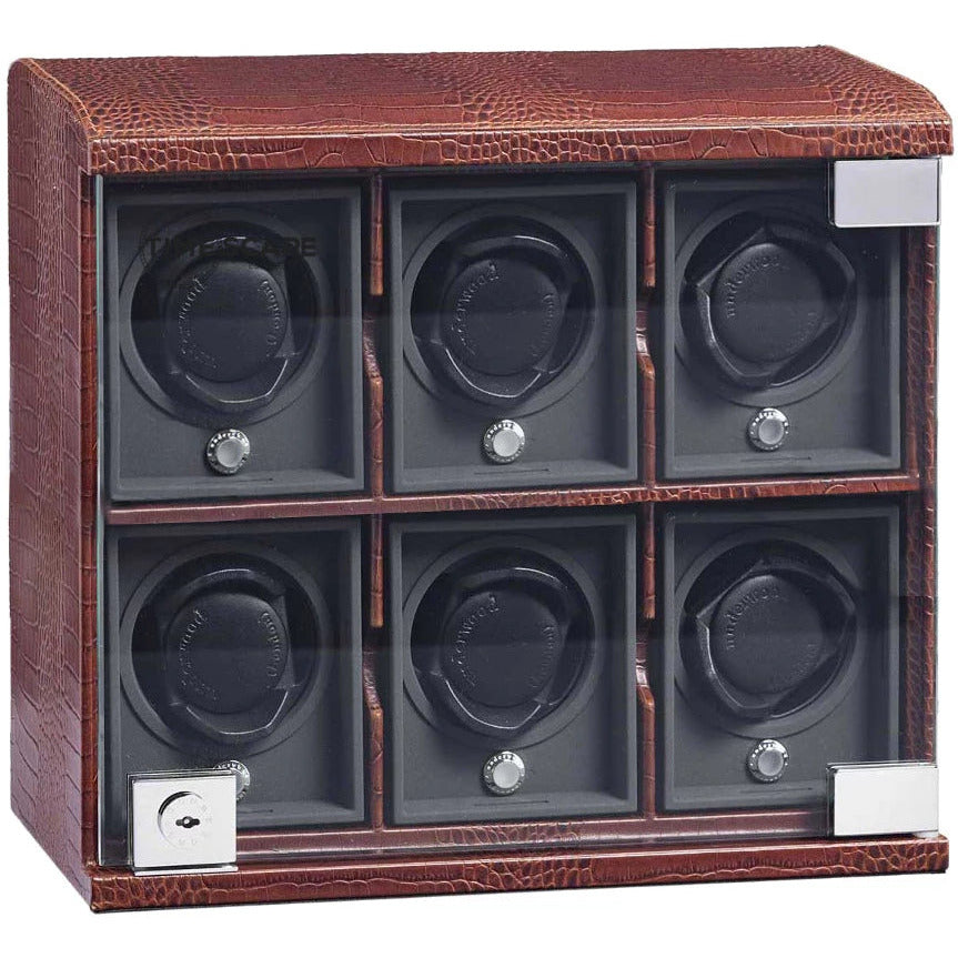 Underwood (London) - 6-Unit Classic Watch Winder in Brown Croco - Watchwindersplus