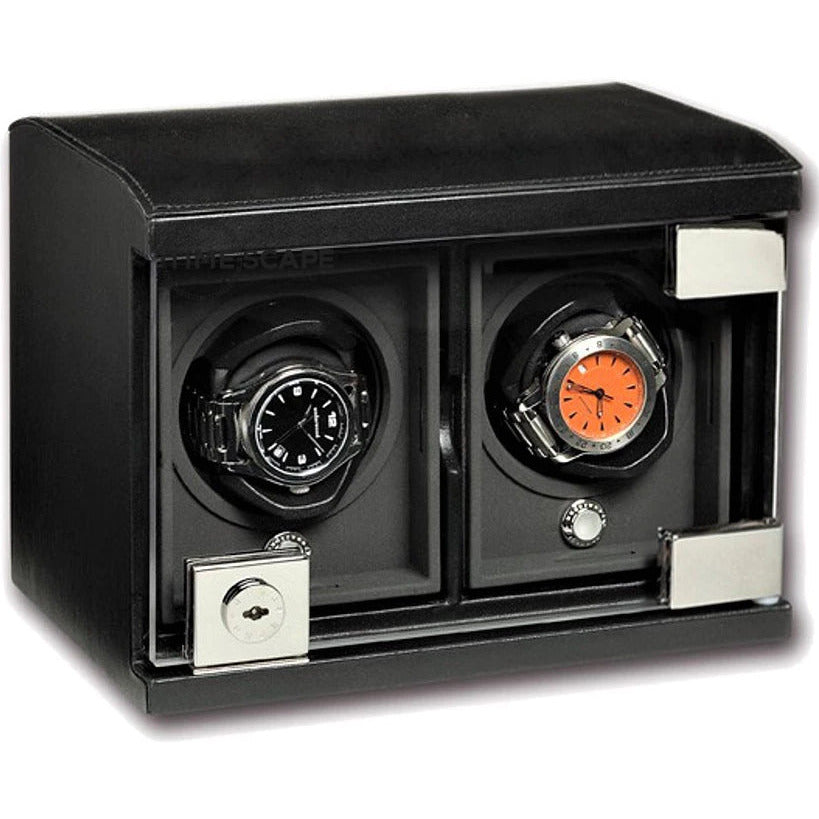 Underwood (London) - 2-Unit Classic Watch Winder in Black Leather - Watchwindersplus