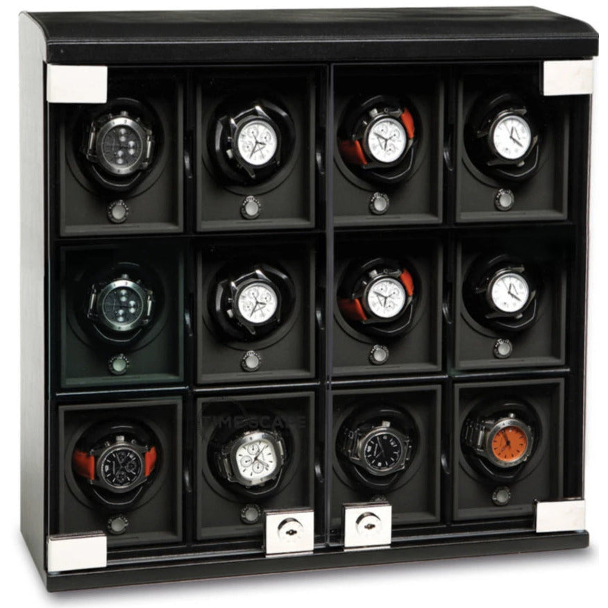 Underwood (London) - 12-Unit Classic Watch Winder in Black Leather - Watchwindersplus