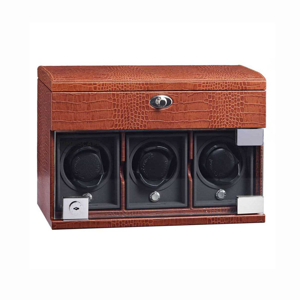 Underwood (London) - 3-Unit Classic Watch Winder w Storage in Brown Croco - Watchwindersplus