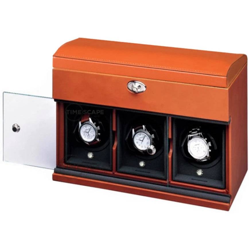 Underwood (London) - 3-Unit Classic Watch Winder w Watch Storage in Tan Leather - Watchwindersplus