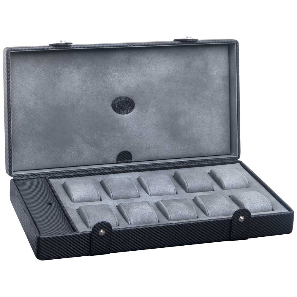 Underwood (London) - 10-Unit Watch Storage Case w Compartment in Carbon Fiber - Watchwindersplus