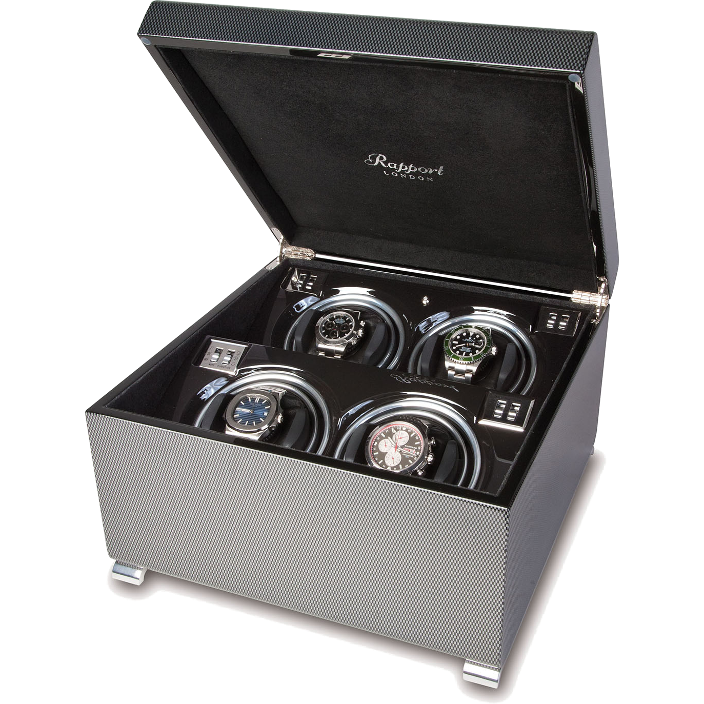 Rapport Vogue Watch Winder Quad in Carbon W374 - Watchwindersplus
