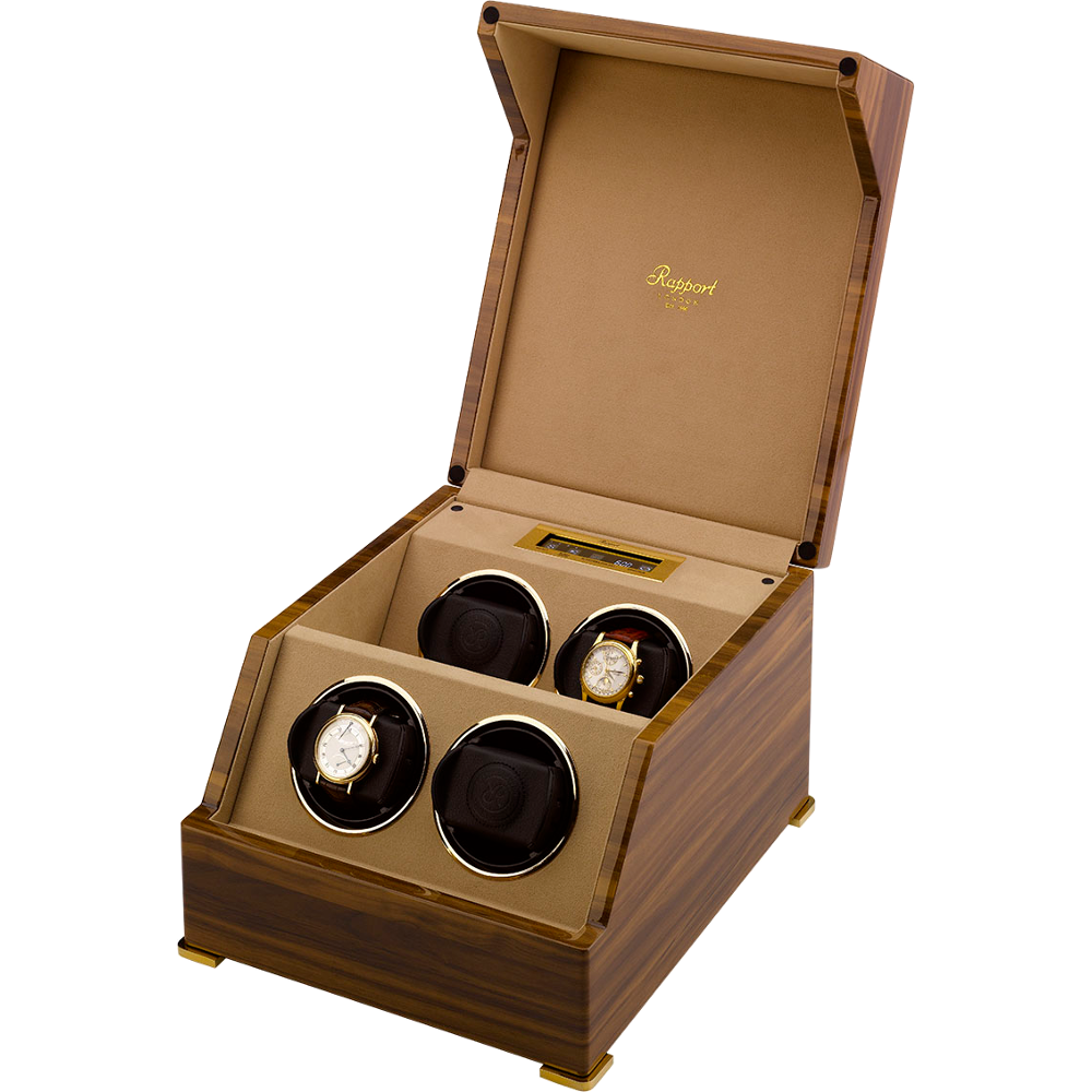 Rapport Perpetua Touch Screen Watch Winder Quad in Satin Walnut W584 - Watchwindersplus