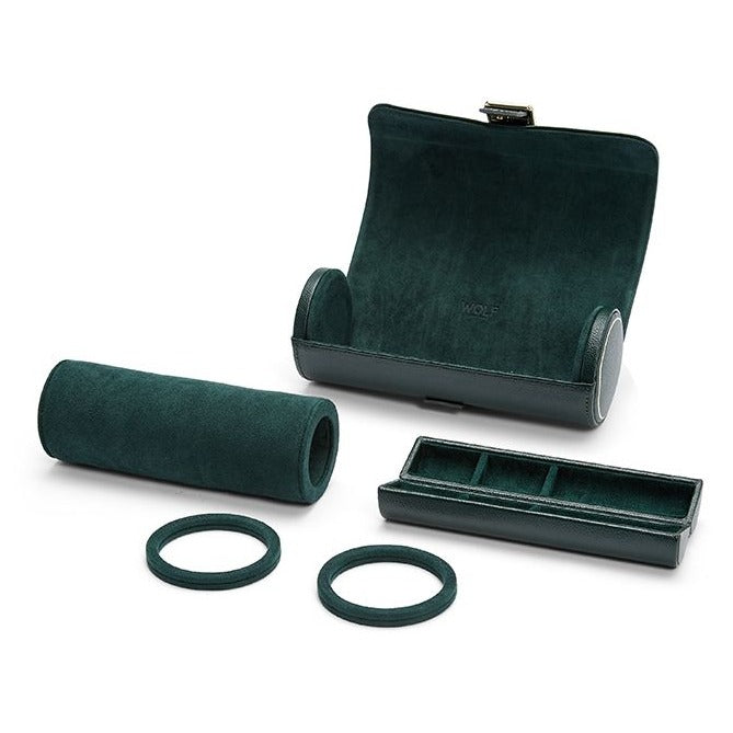 Wolf - British Racing Green Triple Watch Roll | 792941 - Watchwindersplus