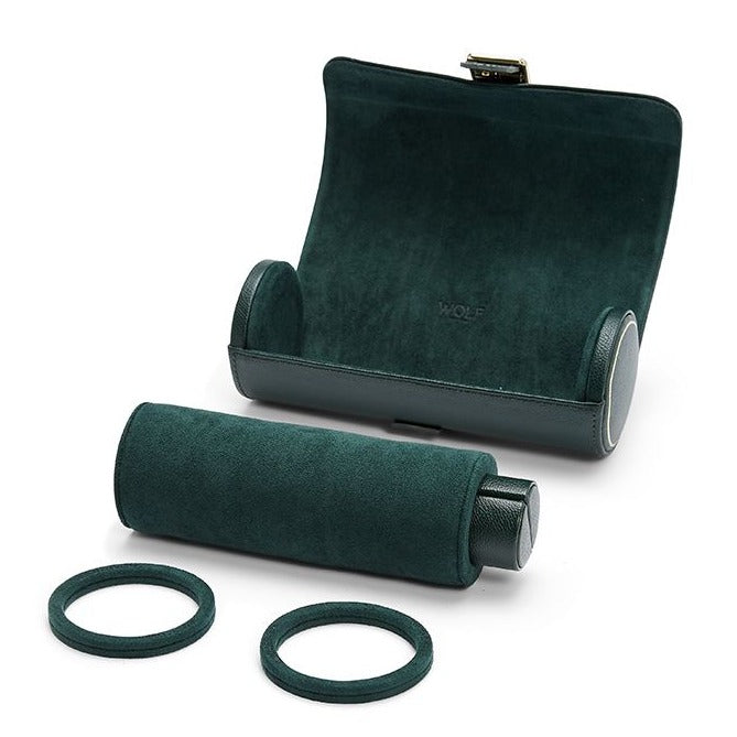 Wolf - British Racing Green Triple Watch Roll | 792941 - Watchwindersplus