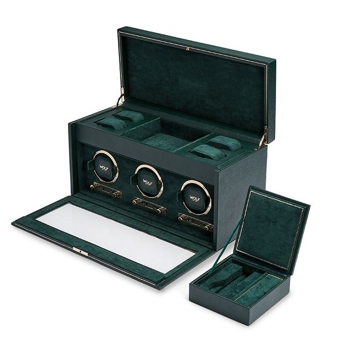 Wolf - British Racing Green Triple Watch Winder | 792341 - Watchwindersplus